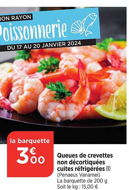queues de crevettes non decortiquees cuites refrigerees