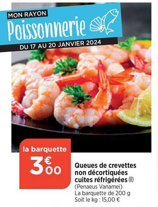 queues de crevettes non decortiquees cuites refrigerees