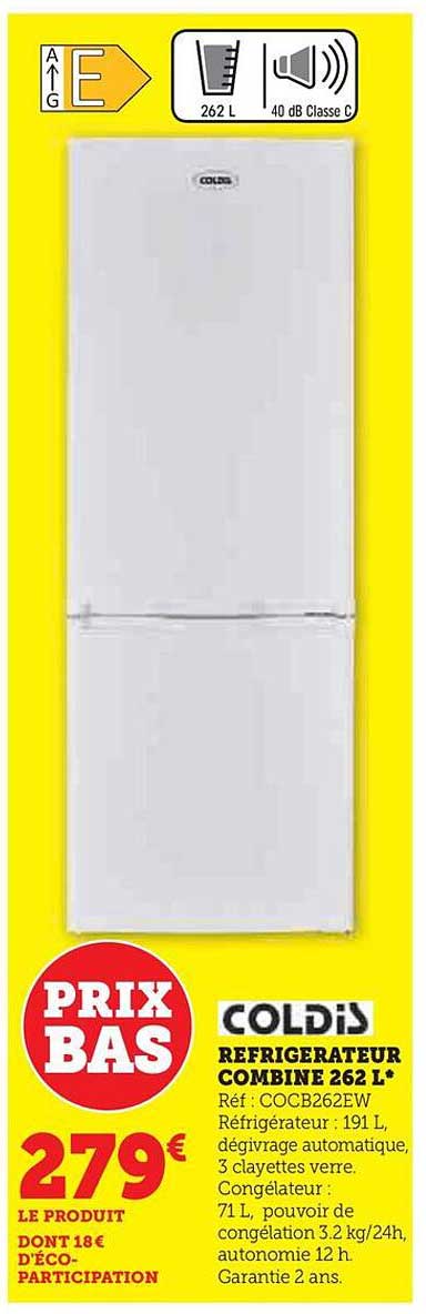 réfrigérateur combiné 262 l coldis