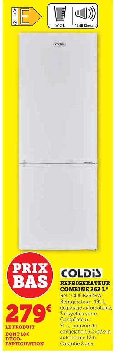 réfrigérateur combiné 262 l coldis