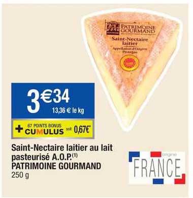 saint-nectaire laitier au lait pasteurisé a.o.p. patrimoine gourmand
