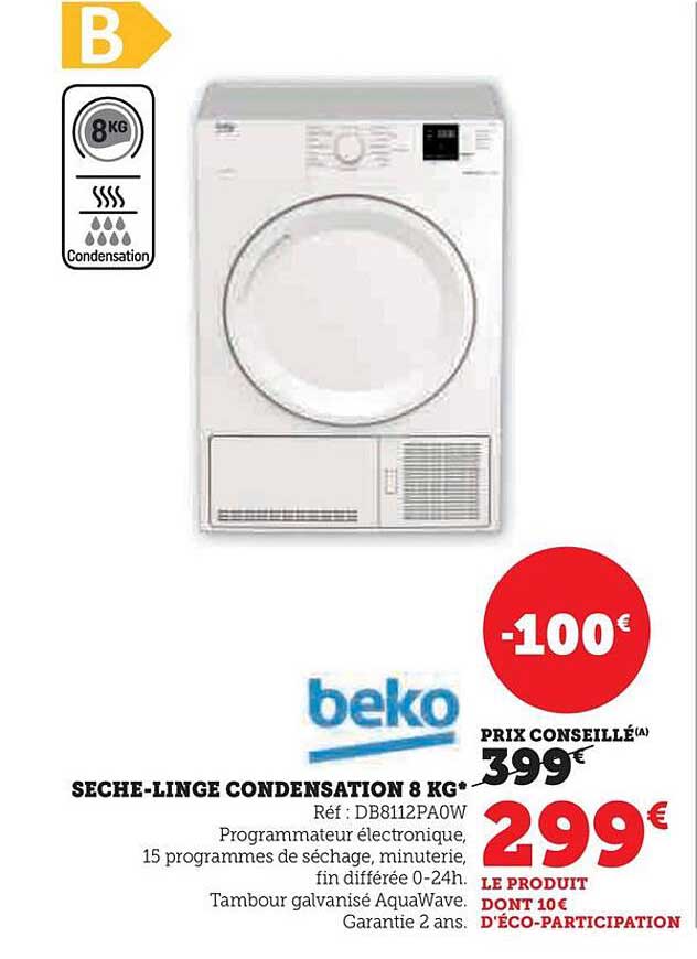 sèche-linge condensation 8 kg beko