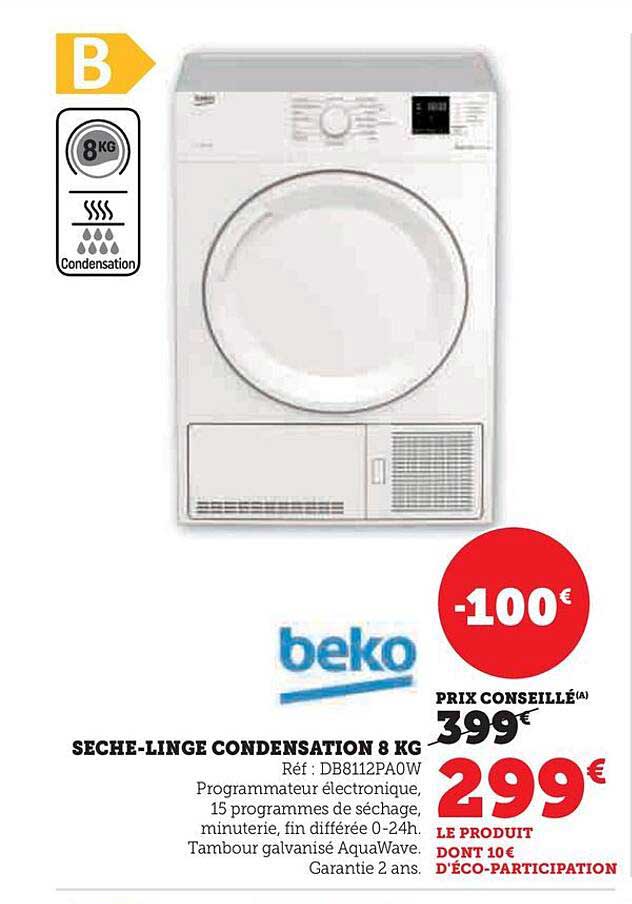 sèche-linge condensation 8 kg beko