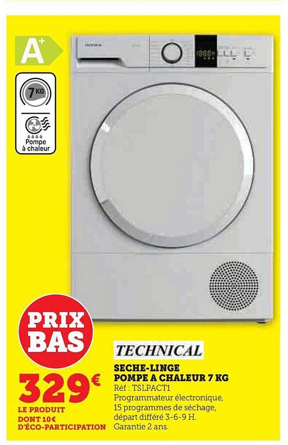 sèche-linge pompe à chaleur 7 kg technical