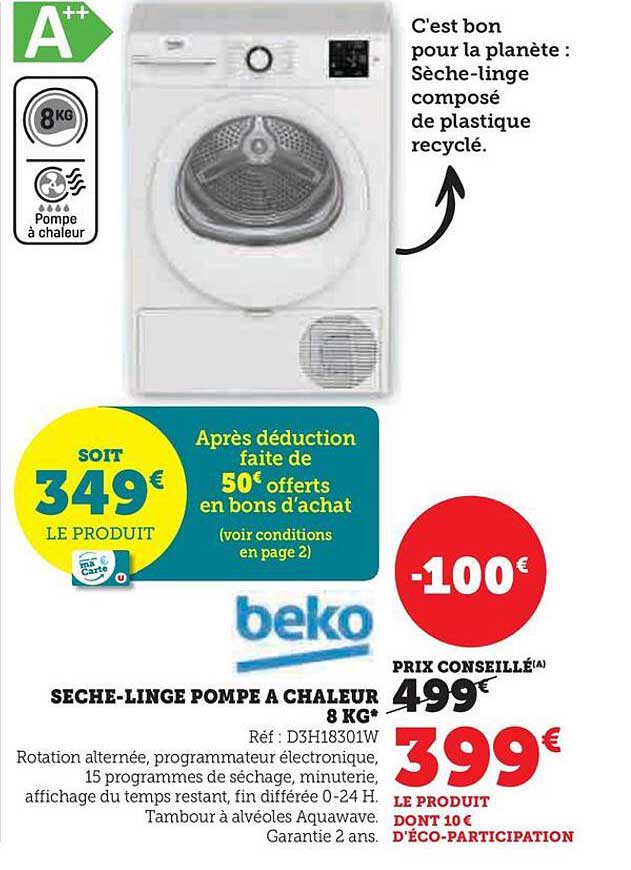 sèche-linge pompe à chaleur 8 kg beko