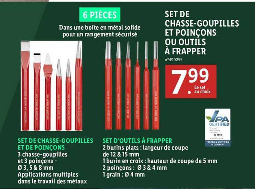set de chasse-goupilles et poinçons ou outils à frapper