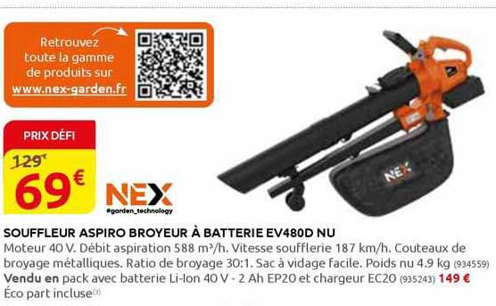 souffleur aspiro broyeur à batterie ev480d nu nex