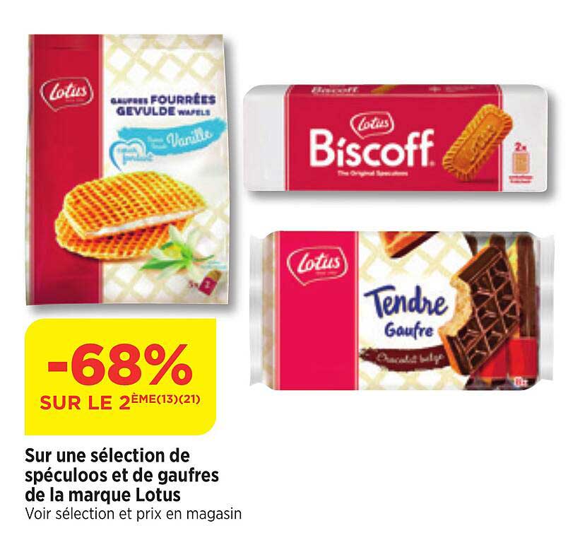 sur une selection de speculoos et de gaufres de la marque lotus