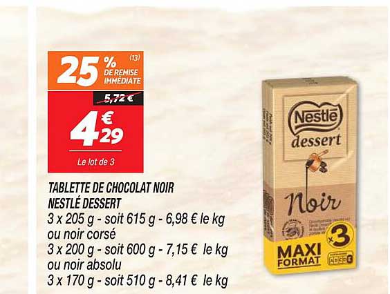 Tablette De Chocolat Noir Nestlé Dessert