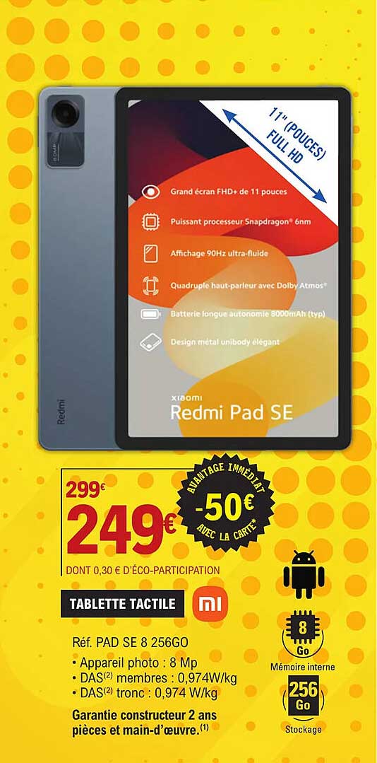tablette tactile pad se 8 256go xiaomi