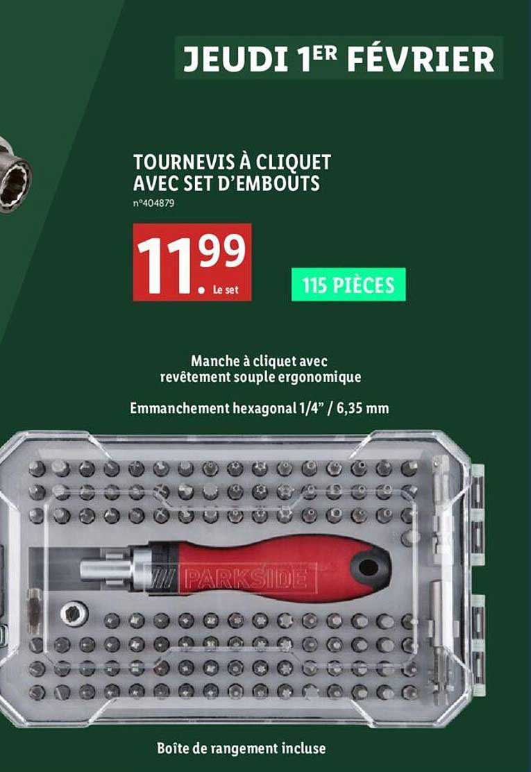 tournevis à cliquet avec set d'embouts parkside