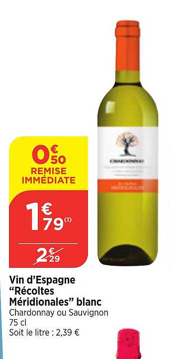 vin d'espagne "recoltes meridionales" blanc