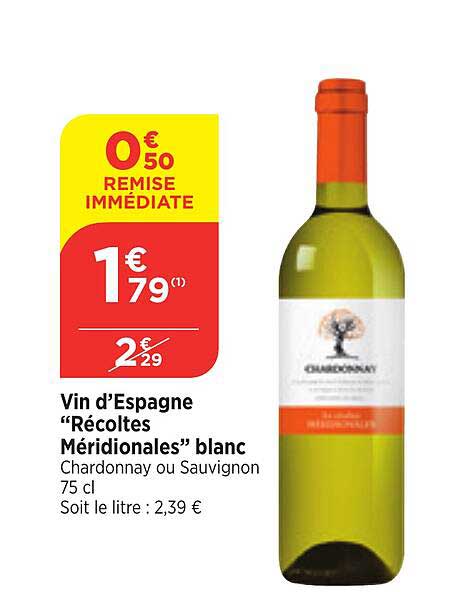 Vin D'espagne "recoltes Meridionales" Blanc