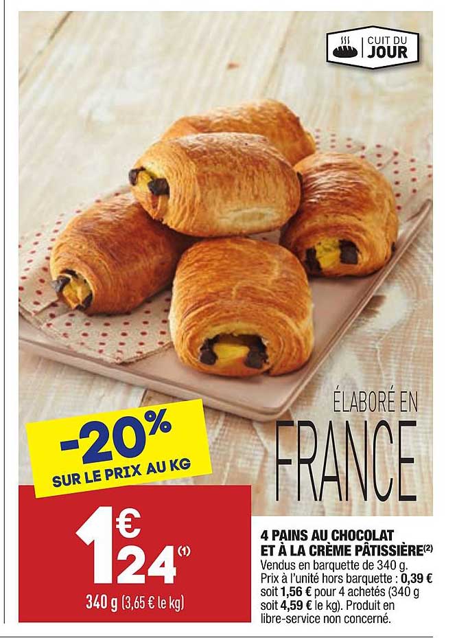 4 pains au chocolat et à la crème pâtissière