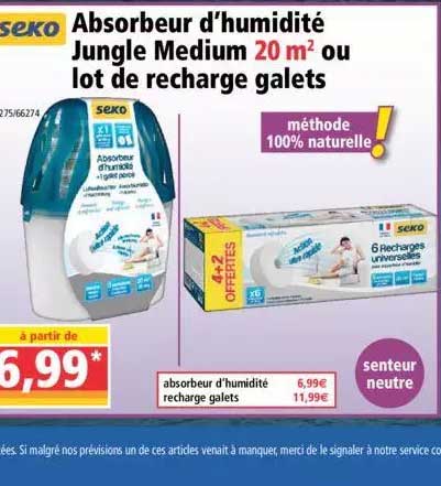absorbeur d'humidité jungle medium 20 m2 ou lot de recharge galets seko