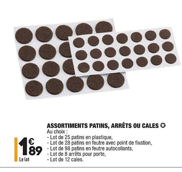 assortiments patins, arrêts ou cales