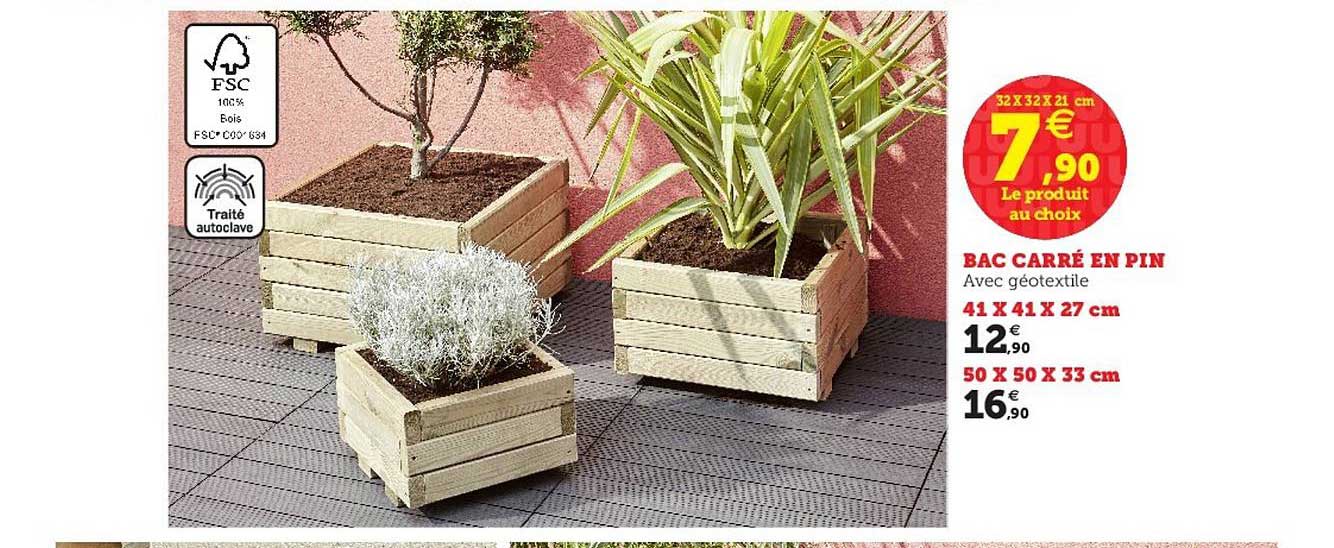 Bac Carré En Pin Avec Géotextile