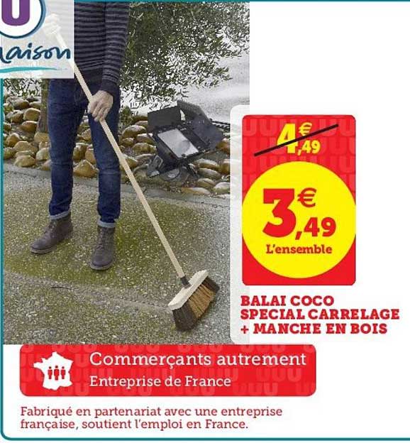 Balai Coco Special Carrelage + Manche En Bois