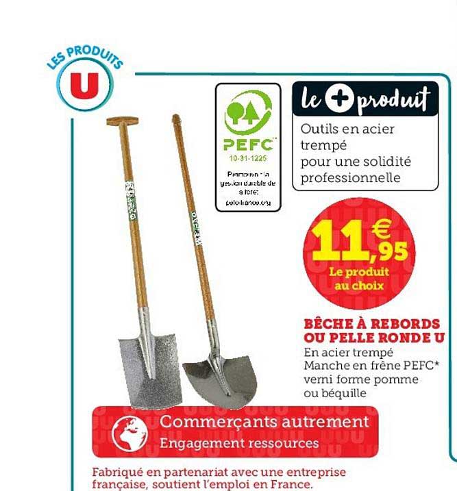 bêche à rebords ou pelle ronde u