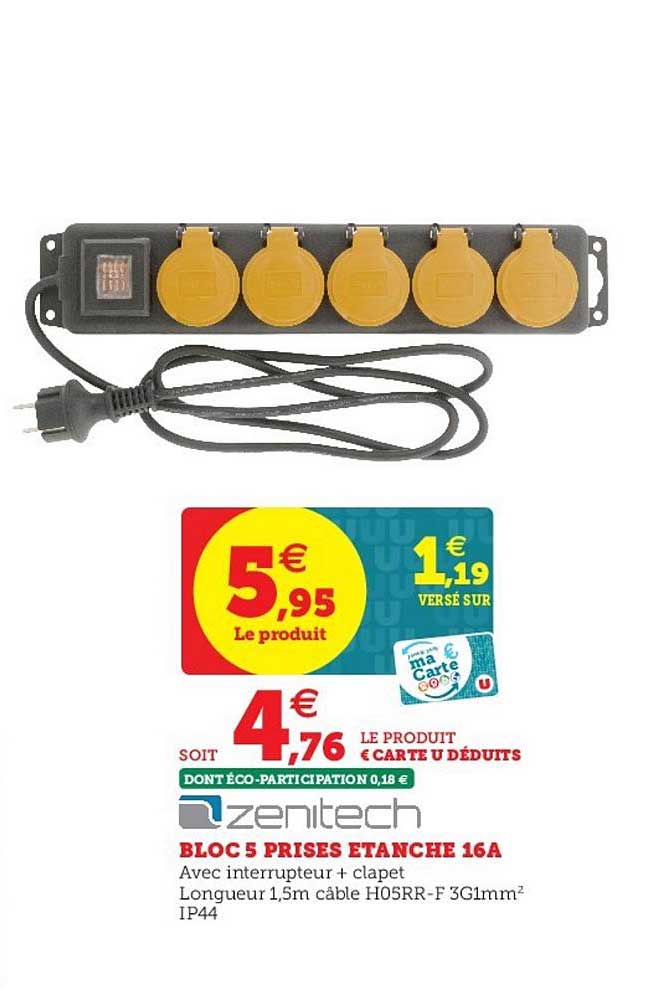 bloc 5 prises étanche 16a