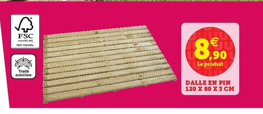 Dalle En Pin 120 X 80 X 3 Cm