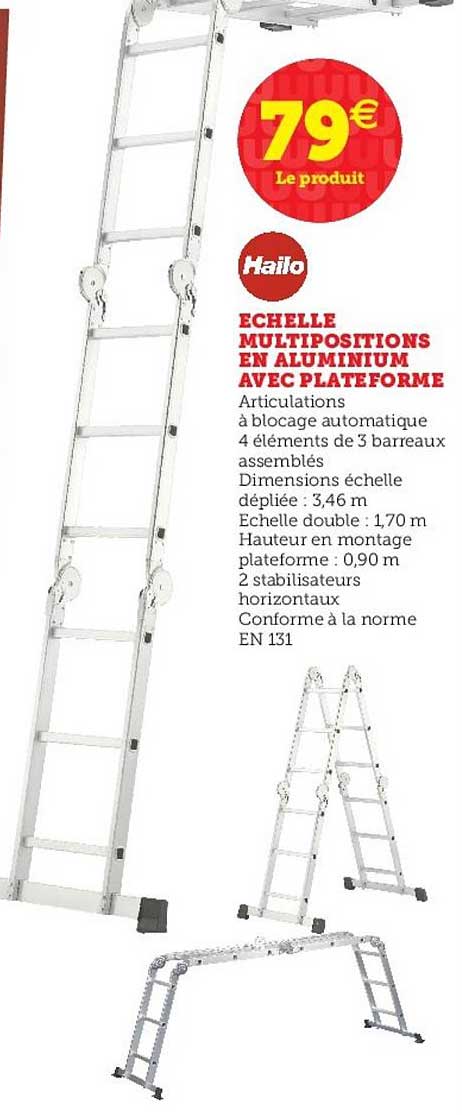 échelle multipositions en aluminium avec plateforme hailo