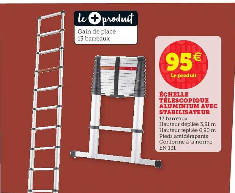 échelle télescopique aluminium avec stabilisateur