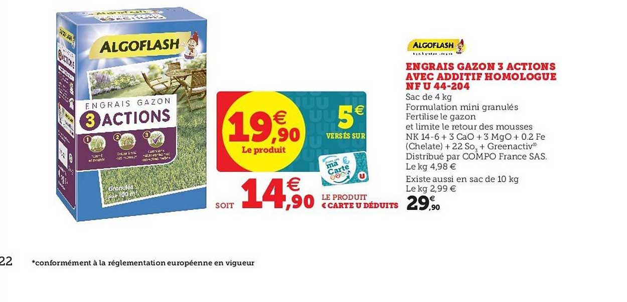engrais gazon 3 actions avec additif homologue nf u 44 204 algoflash