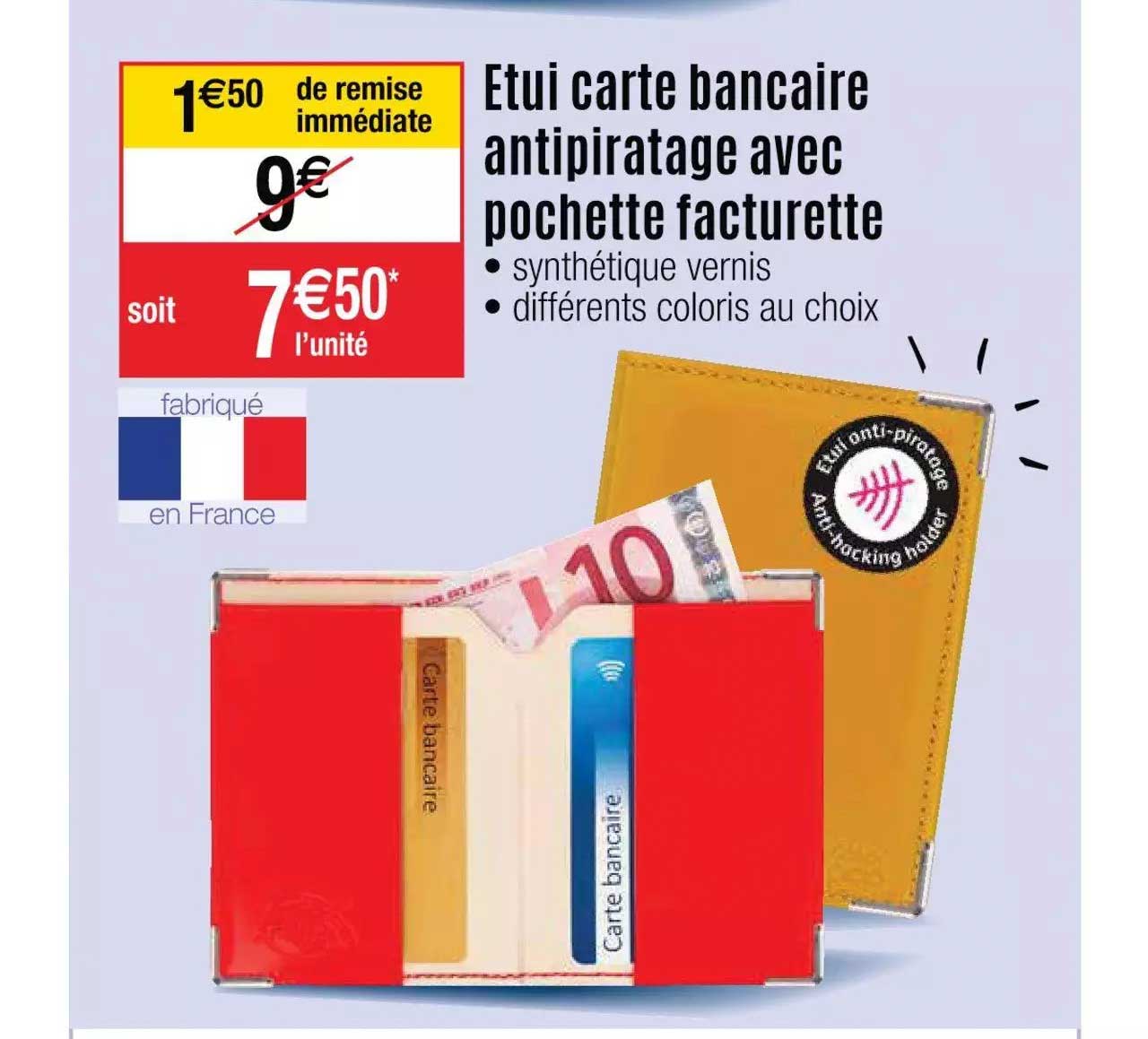 étui carte bancaire antipiratage avec pochette facturette