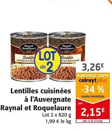 lentilles cuisinées à l'auvergnate raynal et roquelaure