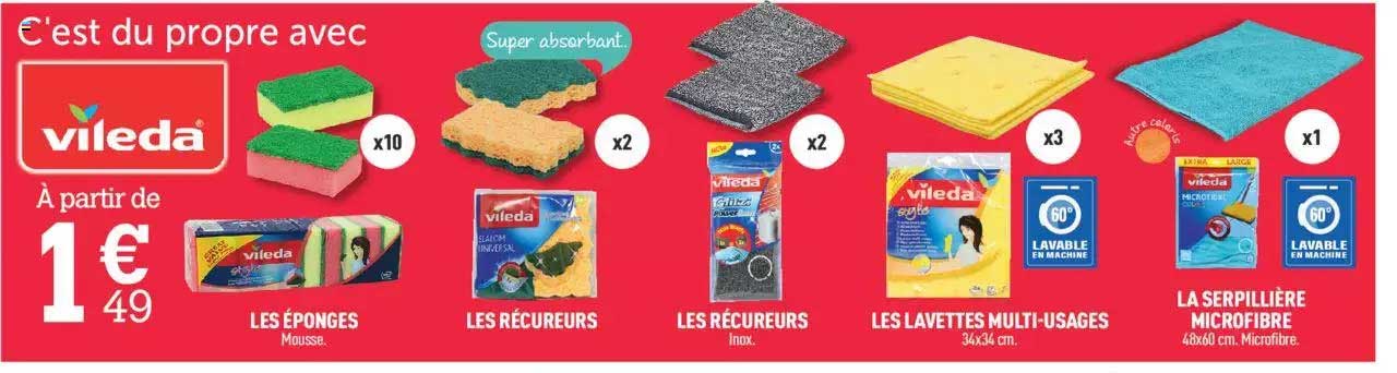 les éponges, les récureurs, les lavettes multi-usages, la serpillière microfibre