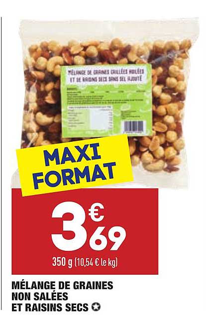 mélange de graines non salées et raisins secs