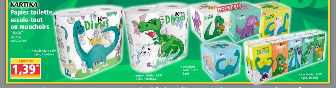 papier toilette, essuie-tout ou mouchoirs "dinos" kartika