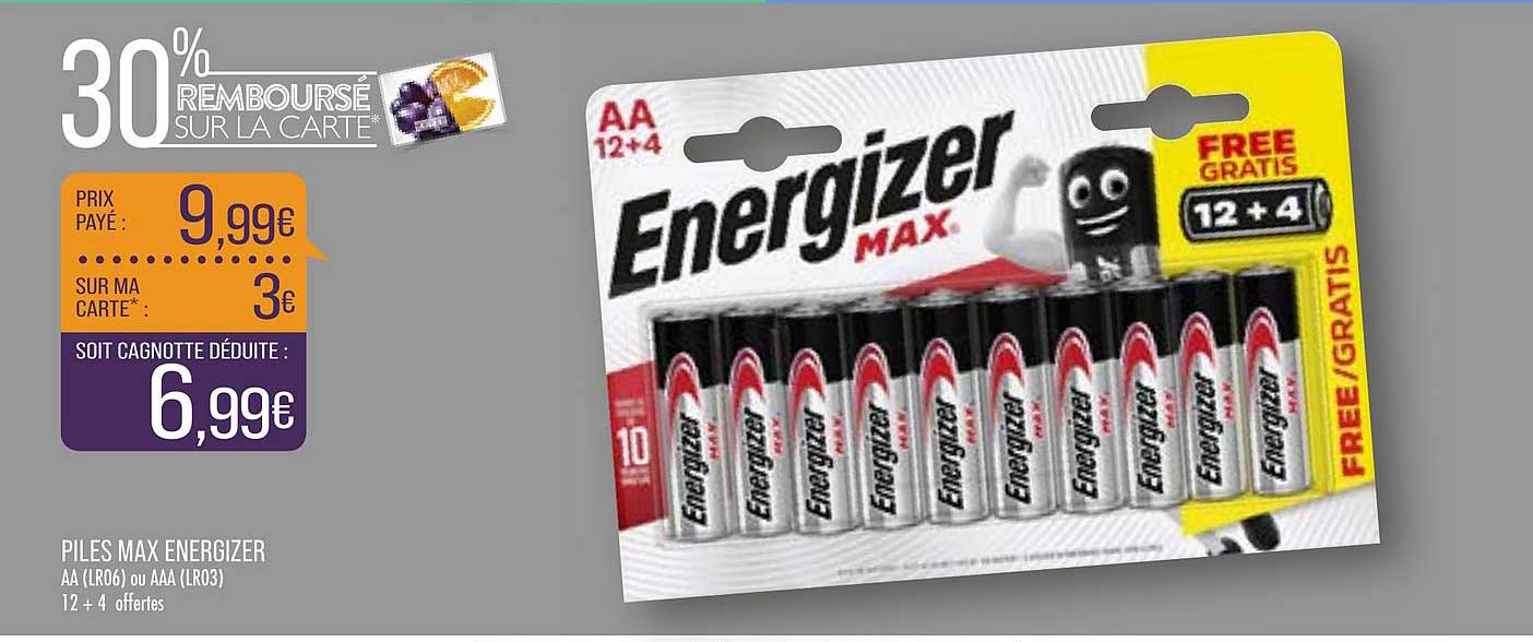 piles max energizer aa ou aaa 12 + 4 offertes