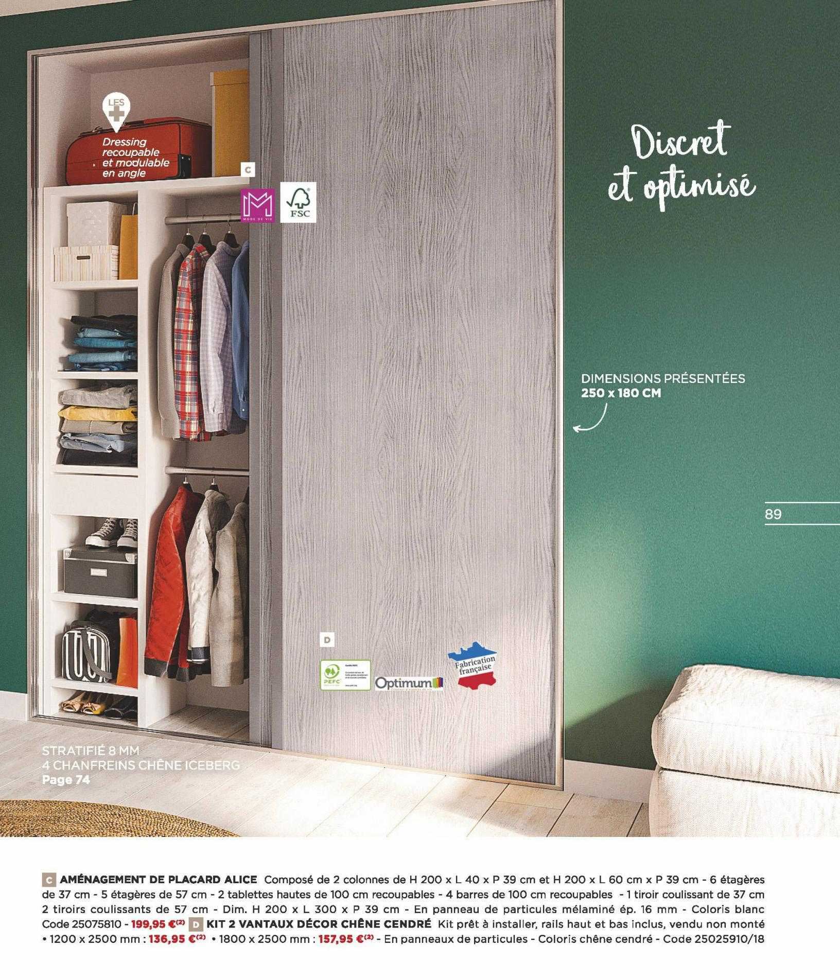 aménagement de placard alice, kit vantaux décor chêne cendré