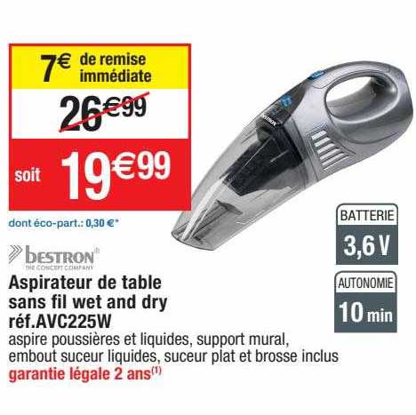 aspirateur de table sans fil wet and dry bestron