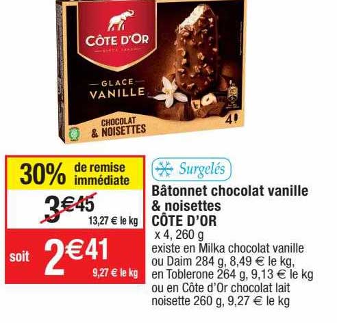 Bâtonnet Chocolat Vanille & Noisettes Côte D'or