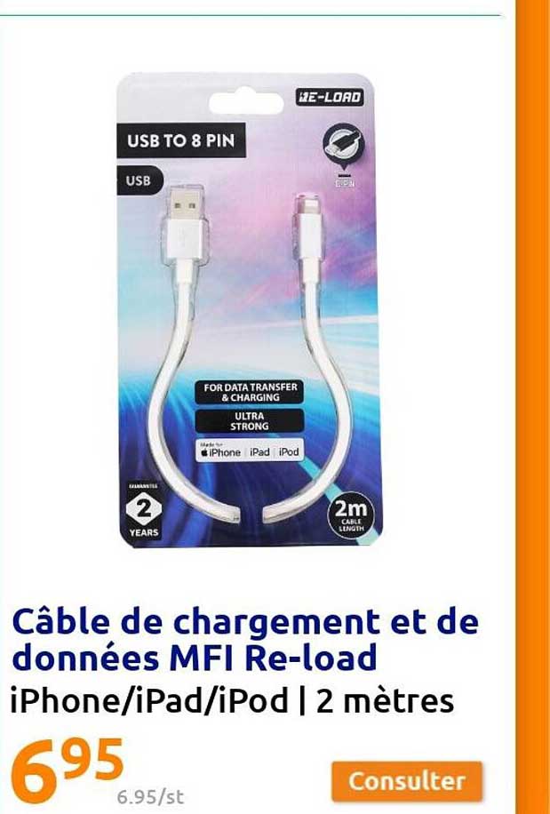 câble de chargement et de données mfi re-load