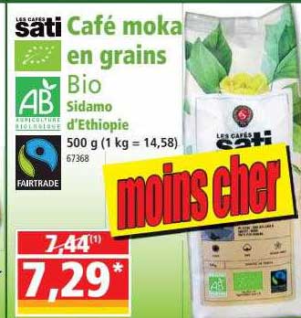 café moka en grains bio sidamo d'éthiopie