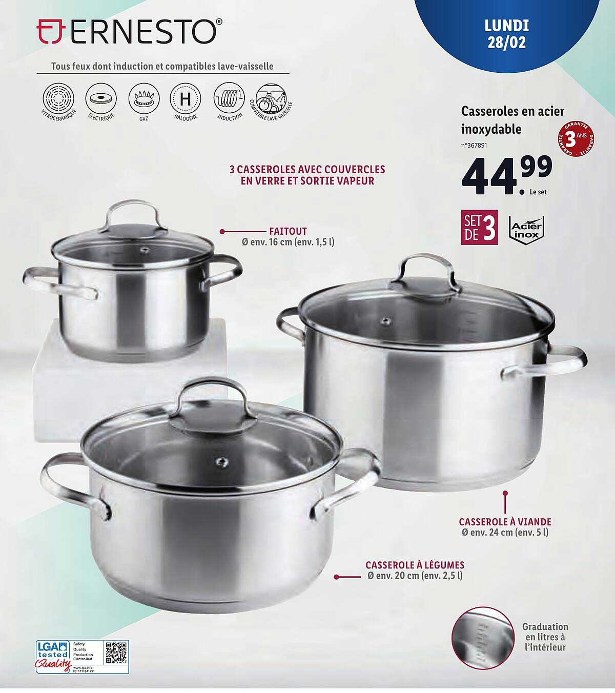 casseroles en acier inoxydable ernesto