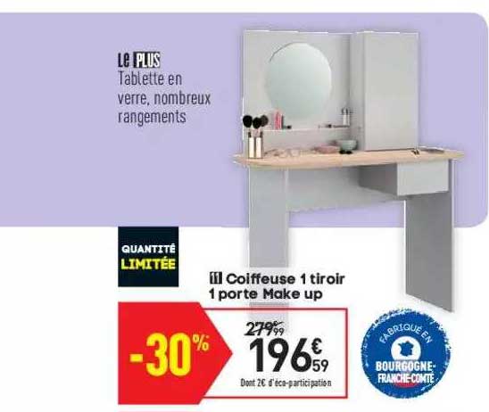 coiffeuse 1 tiroir 1 porte make up