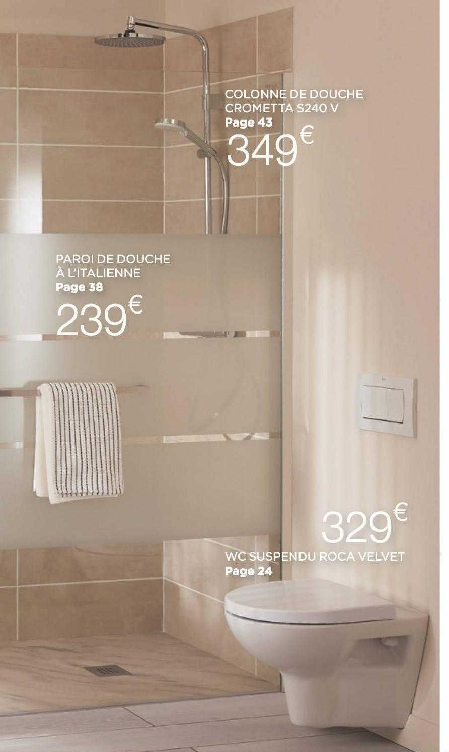colonne de douche crometta s240 v, paroi de douche à l'italienne, wc suspendu roca velvet