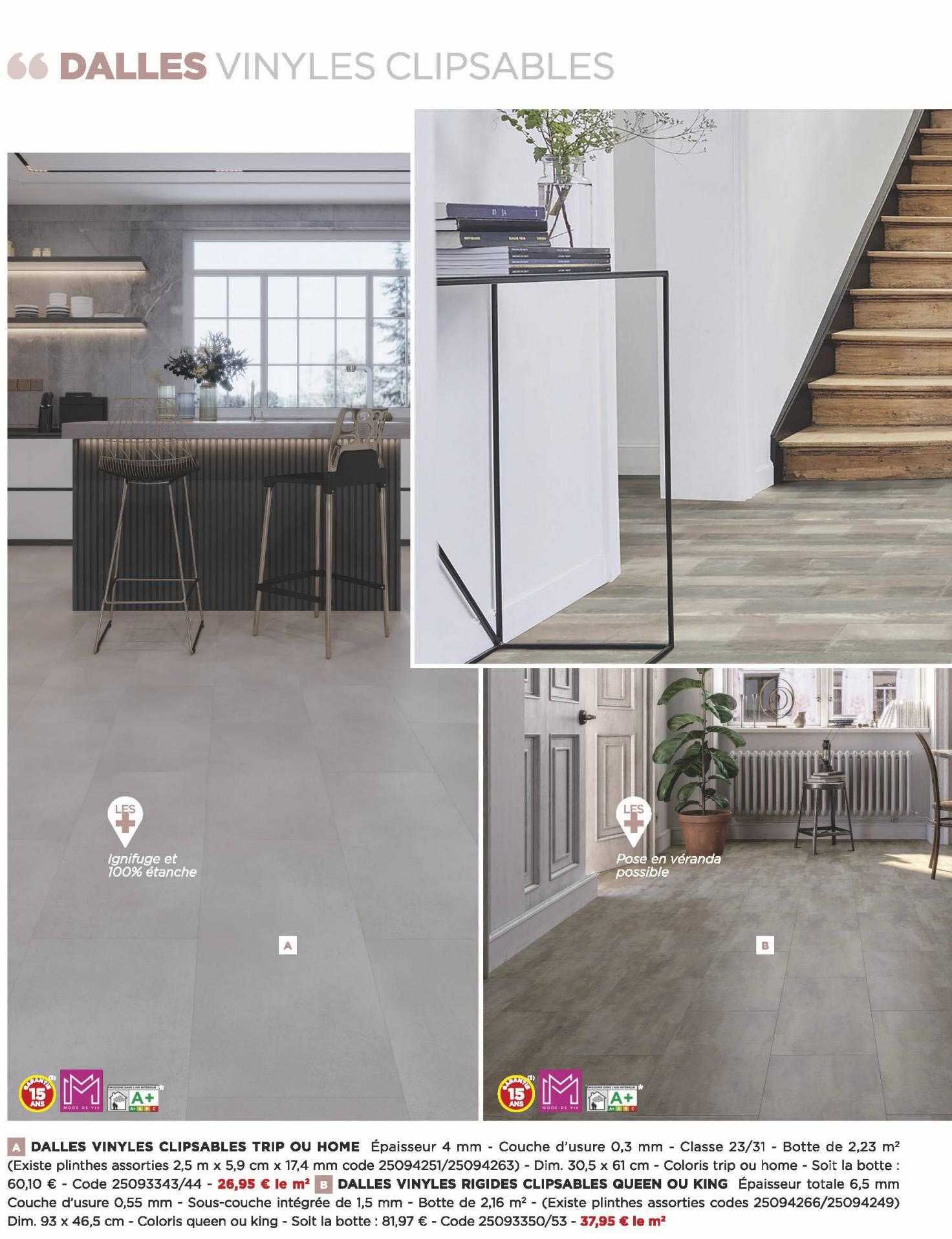 dalles vinyles clipsable trip ou home, dalle vinyles rigides clipsables queen ou king