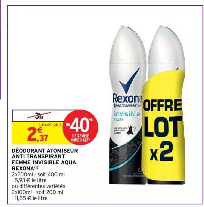 Déodorant Atomiseur Anti Transpirant Femme Invisible Aqua Rexona