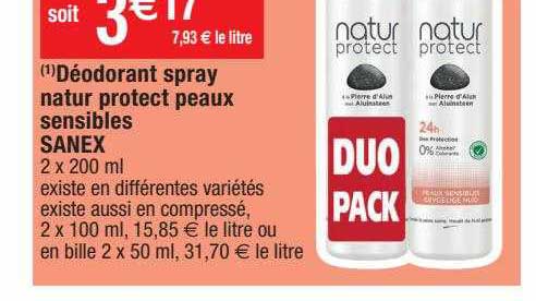 déodorant spray nature protect peaux sensibles sanex