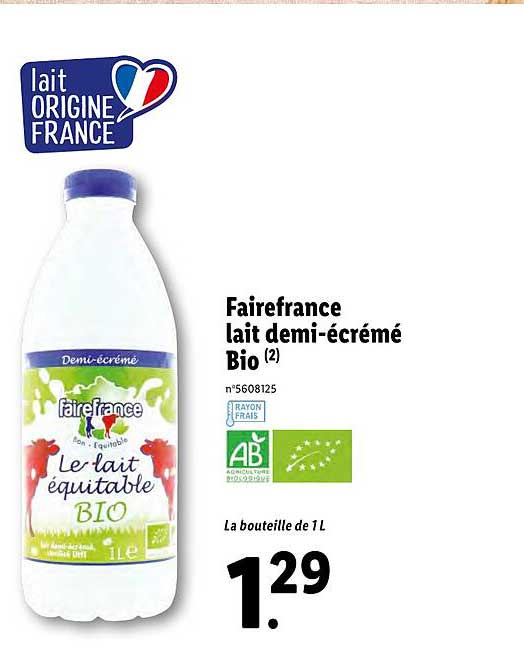 Fairefrance Lait Demi-écrémé Bio