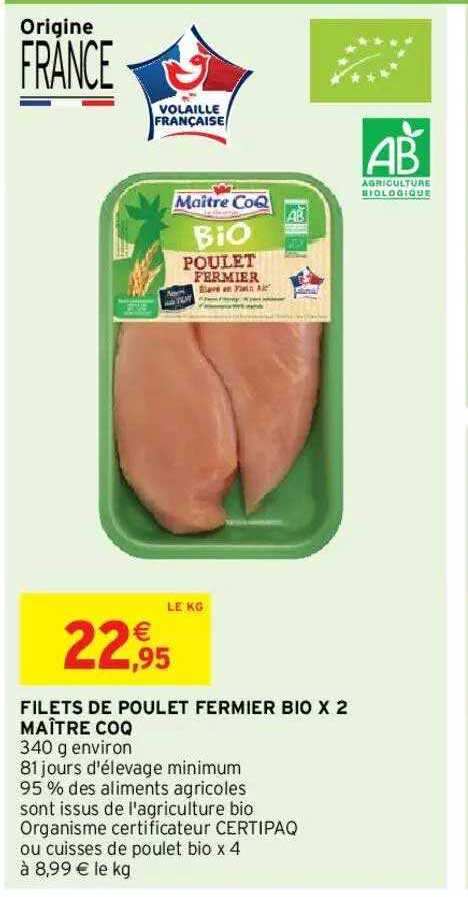 filets de poulet fermier bio x2 maître coq