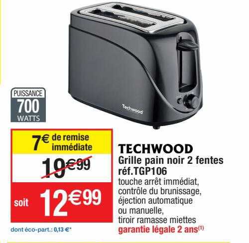 grille pain noir 2 fentes techwood