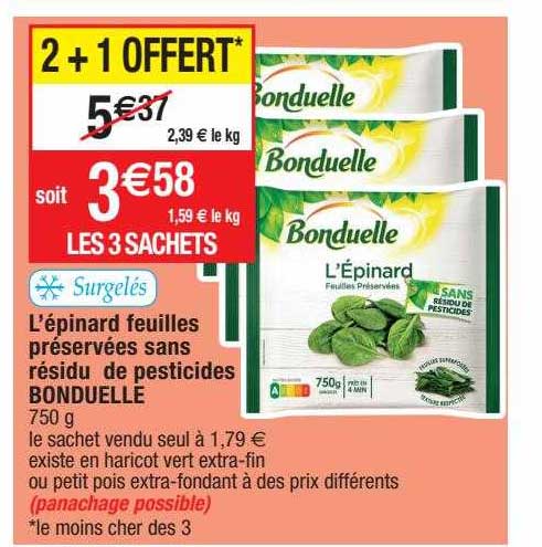 l'épinard feuilles préservées sans résidu de persticides bonduelle