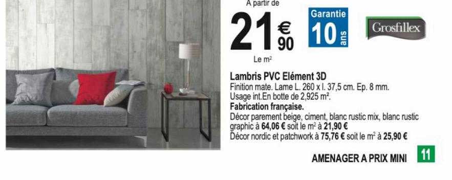 Lambris Pvc élément 3d Grosfillex